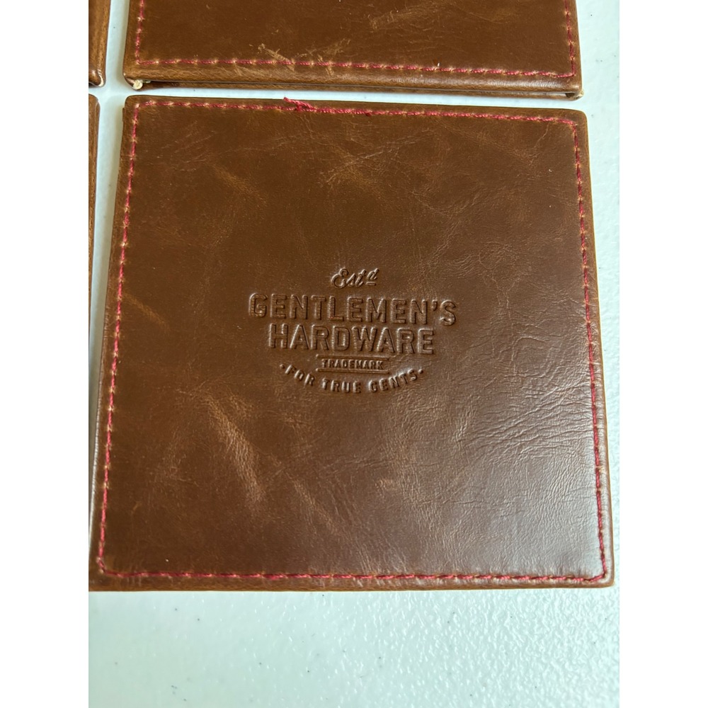 Gentlemen's Hardware Brown Faux Leather Coaster Set of 4 Red Stitching Drinking